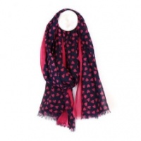 Navy Cotton Scarf with Pink Heart Print by Peace of Mind